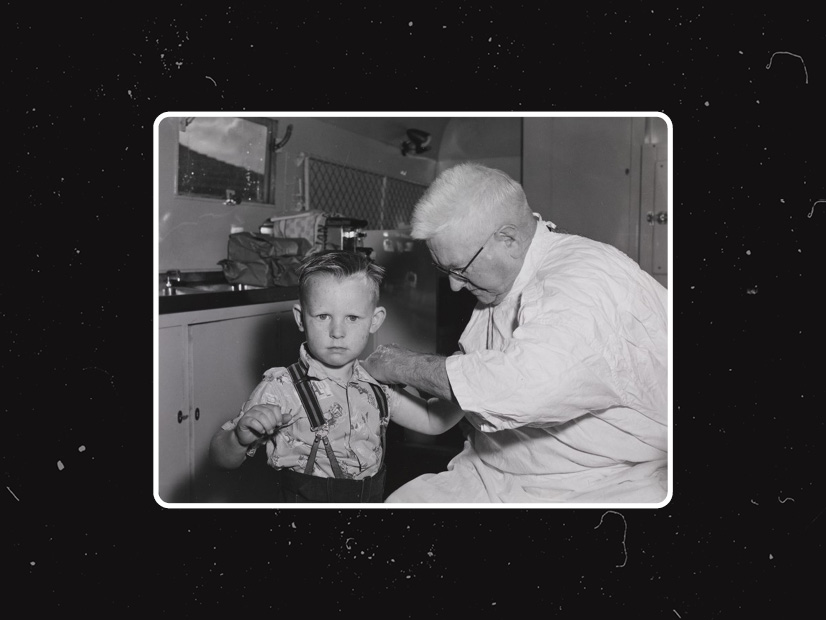 A child gets their polio vaccine from an unknown Doctor, 1950's